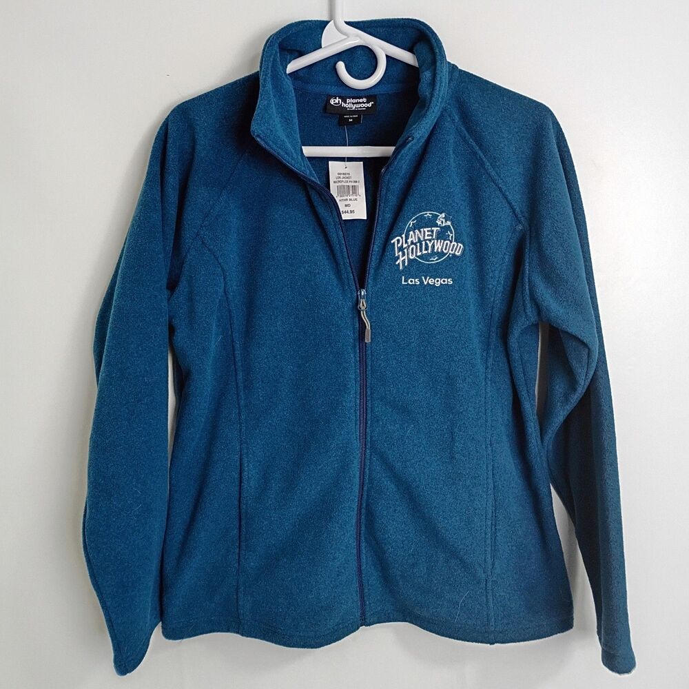 NWT Planet Hollywood  Fleece Jacket Size M Las Vegas Navy Blue Soft Full Zip